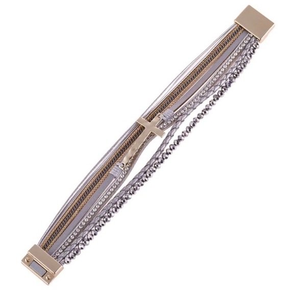 GOLD CROSS MULTI STRAND BRACELET - Picture 3 of 3